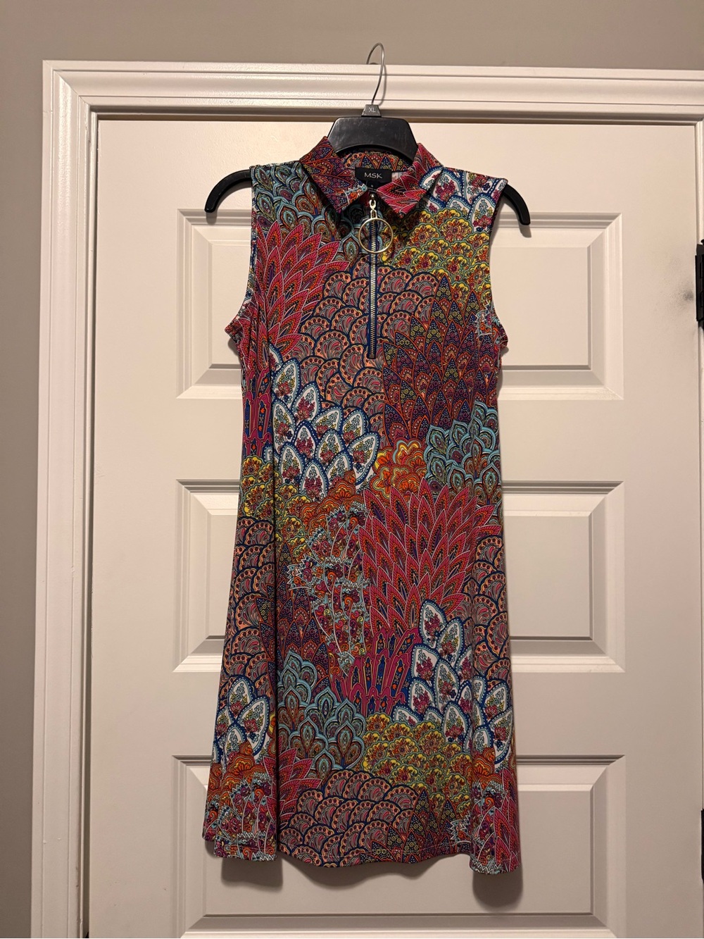 MSK Sleeveless Paisley Zip-Collar A-Line Multicolor Dress